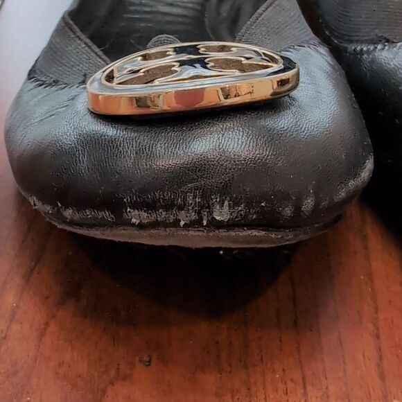 Tory Burch Black Caroline Leather Ballet Flats Sz 7.5 - Picture 6 of 15